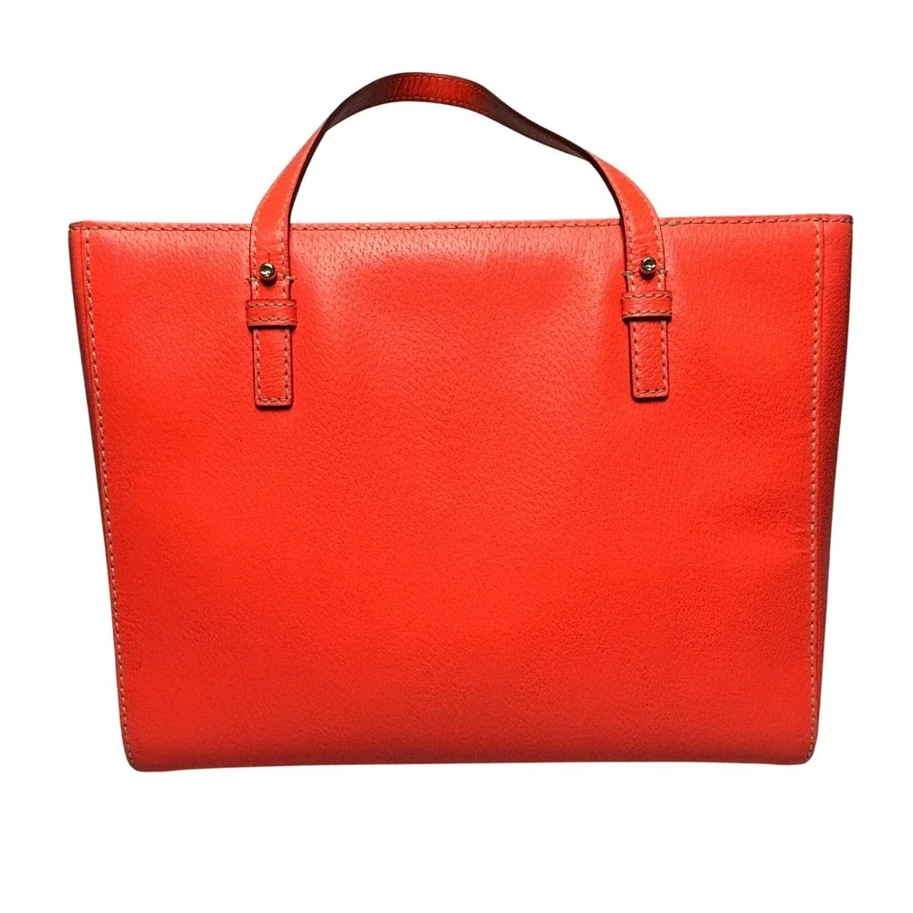 Kate Spade New York Orange Pebbled‎ Leather Tote Bag Chevron Lining Gold Logo